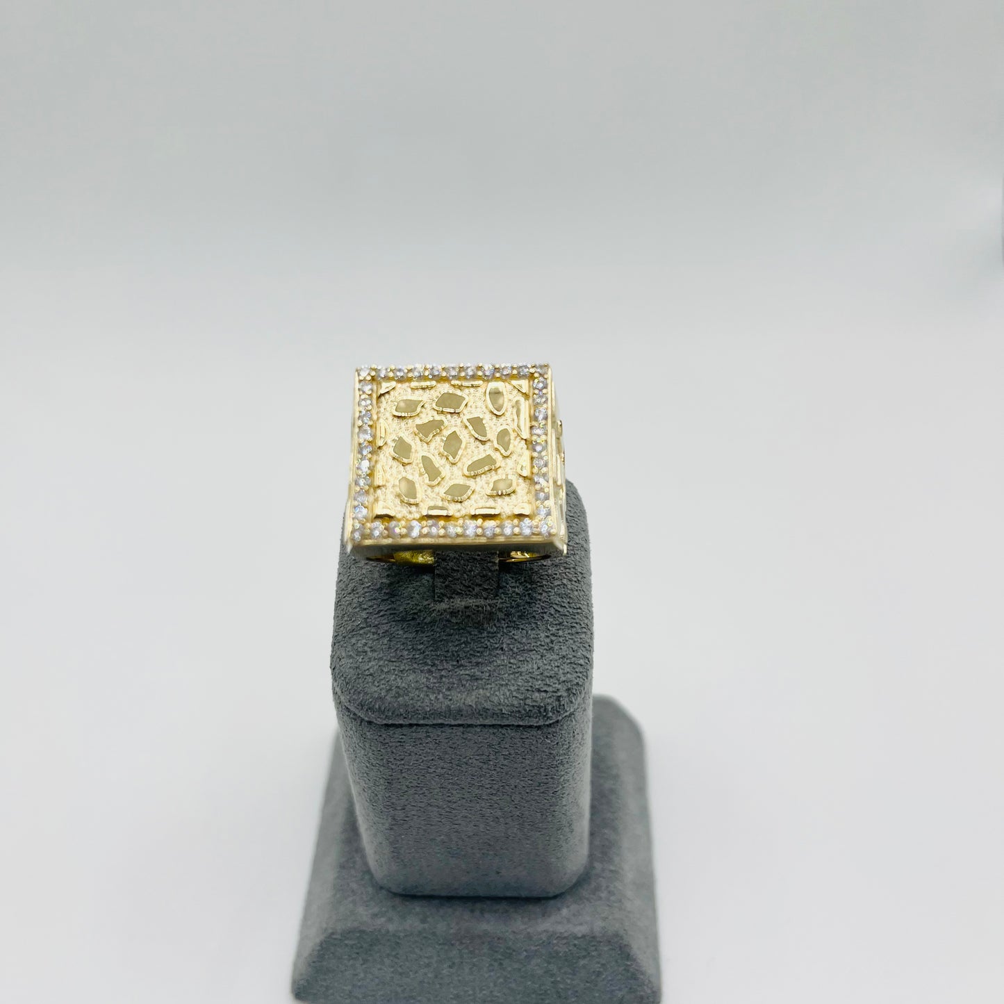 10K Gold Nugget Ring with CZ - Large Square