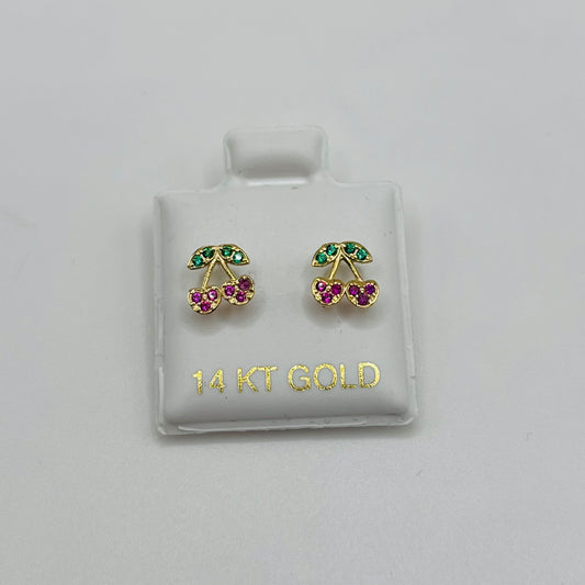 14k Gold Cherry Baby Earrings