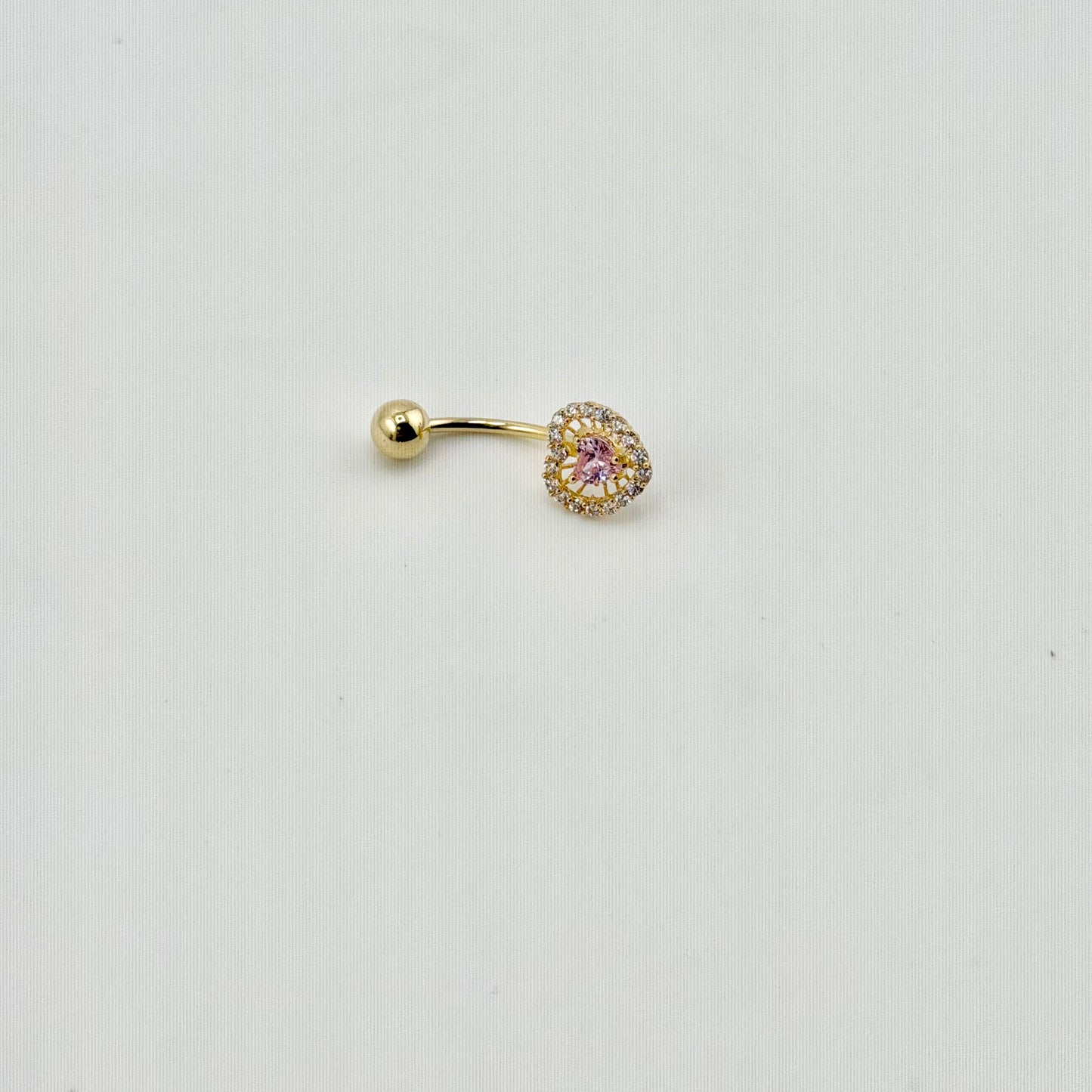14k Gold Double Heart Cz Pink Belly Ring