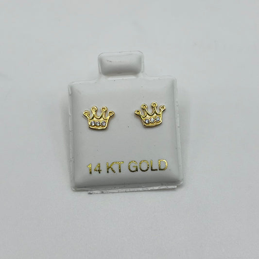 14k Gold Royal Crown Cz Baby Earrings