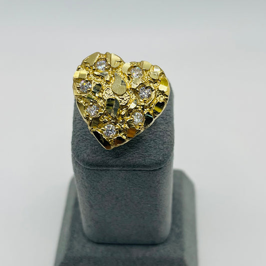 10k Gold XL CZ Heart Nugget Ring