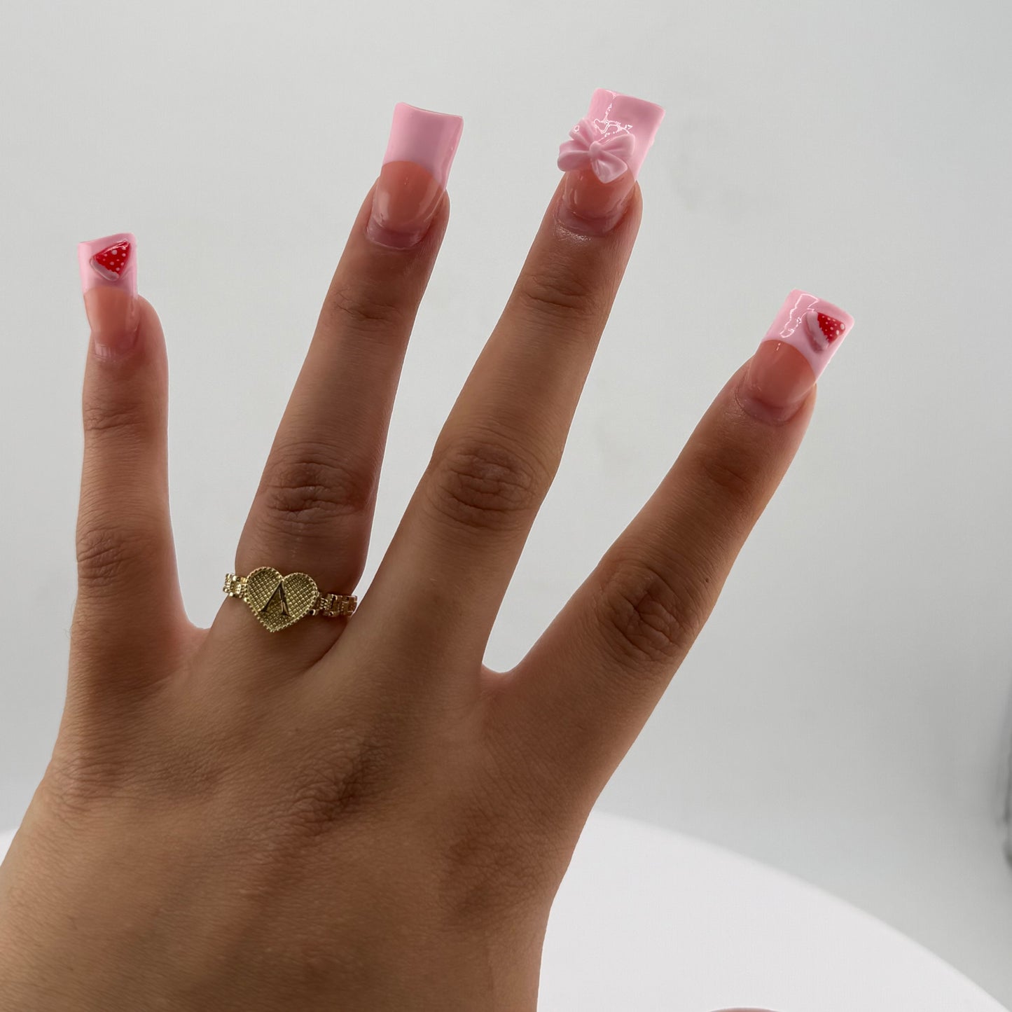 10k Gold Heart Beaded Initial Rx Band Ring