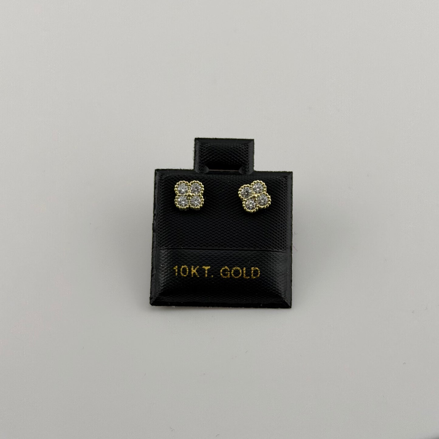 10k Gold Tiny White Cz Clover Earrings (S)