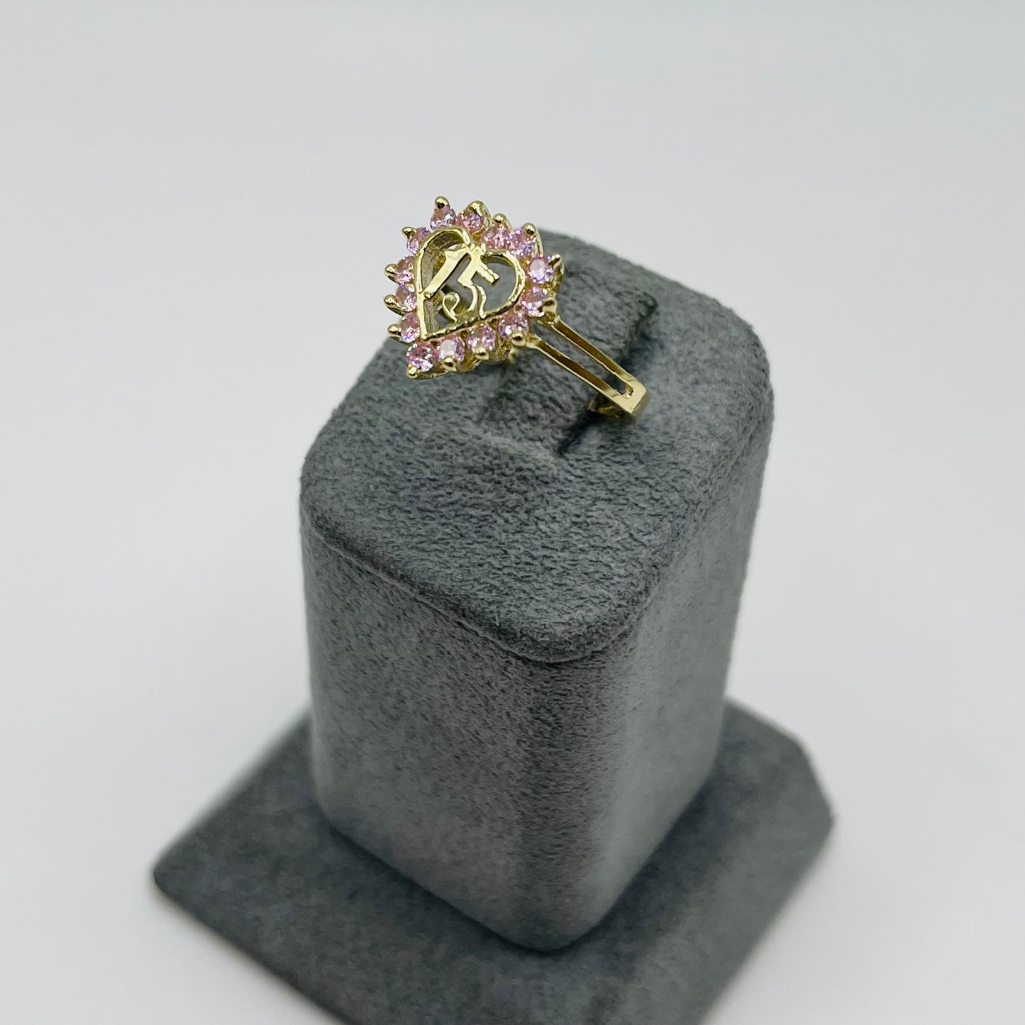 10K Gold Pink Heart CZ Quince Ring