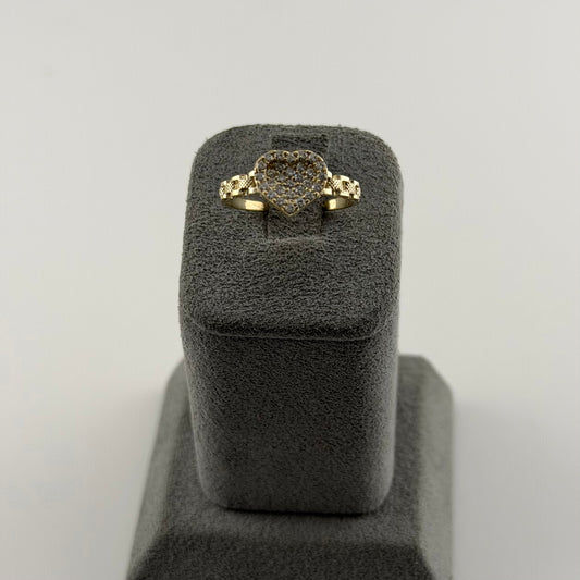 10K Gold Petite White Heart Cz Rx Band Ring