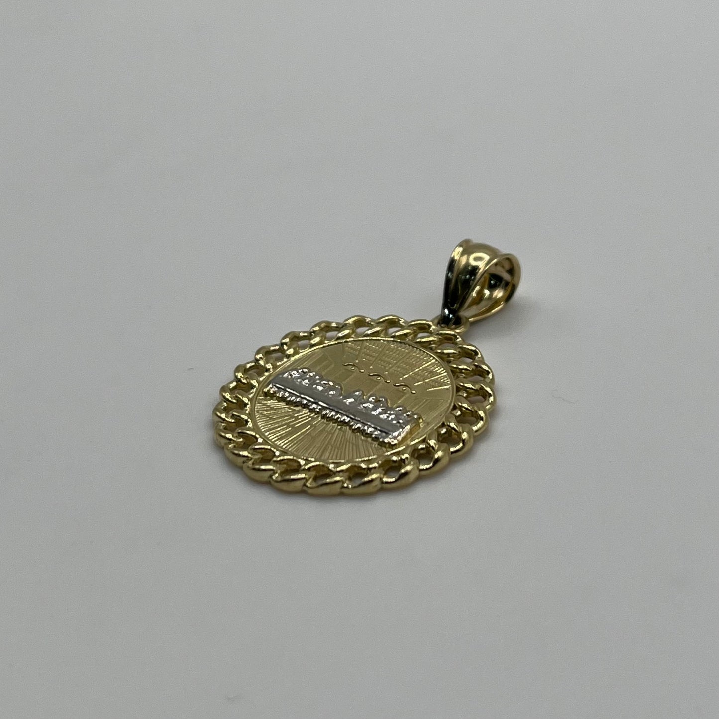 10K Gold Last Supper Pendant with Cuban border