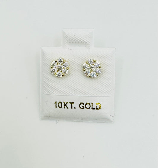 10K Gold CZ Flower Earrings (6mm)