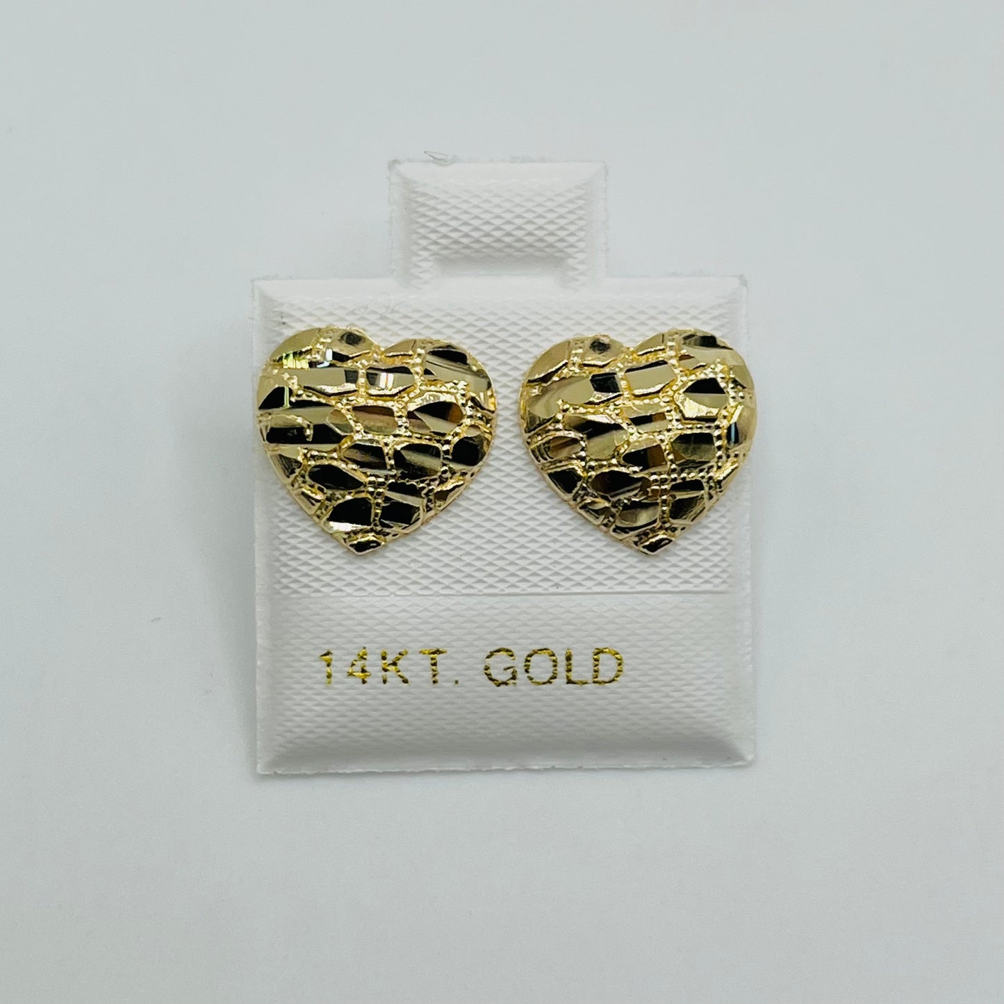 14K Gold Medium Domed Heart Nugget Earrings (12mm)