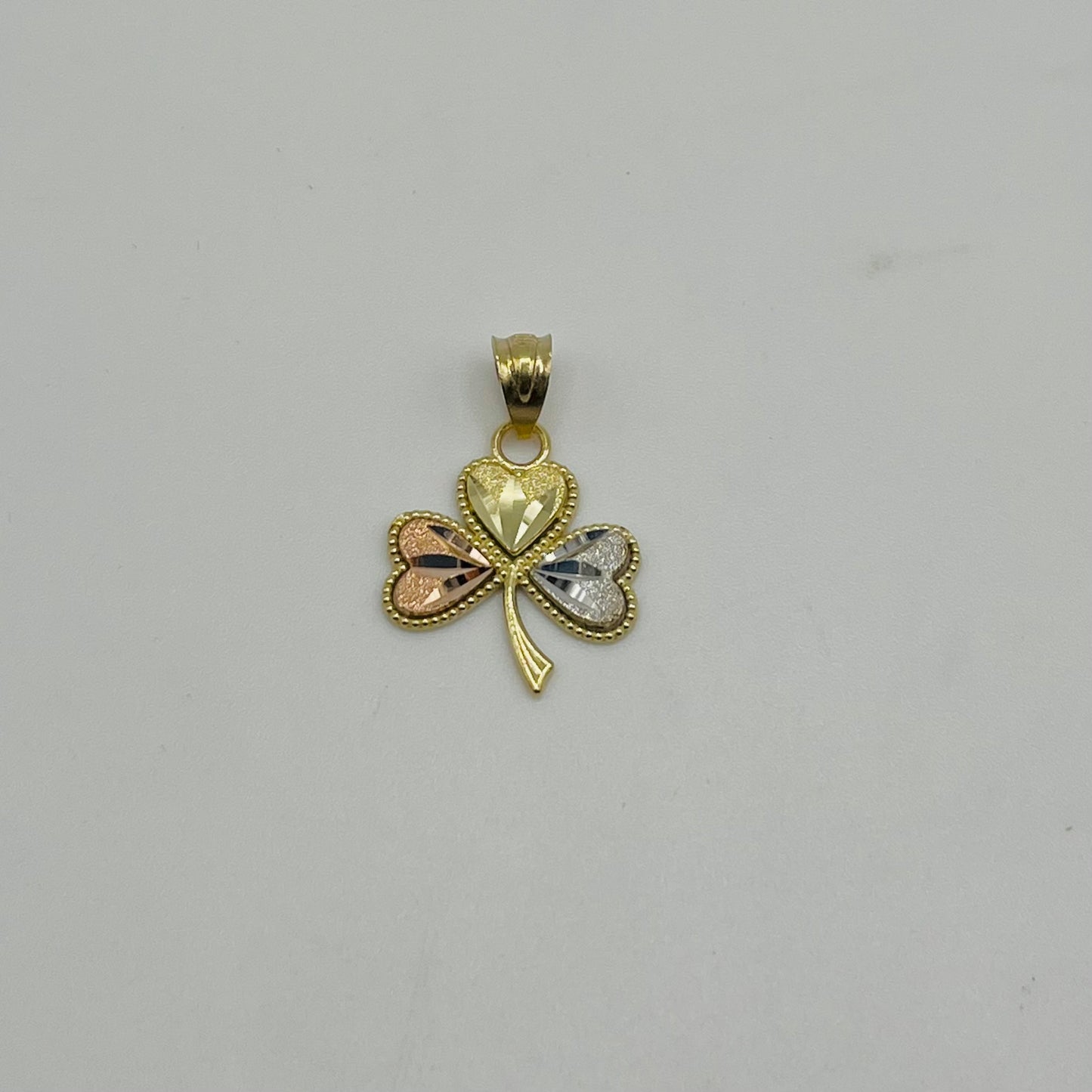 10K Gold Tri-Color Heart Clover Charm