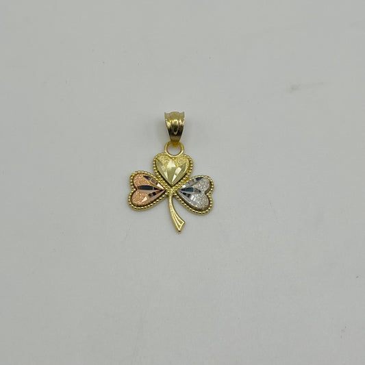 10K Gold Tri-Color Heart Clover Charm
