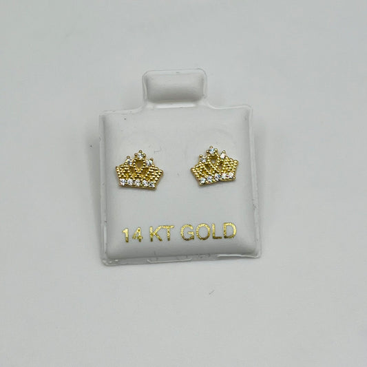 14k Gold Princess Crown Cz Baby Earrings