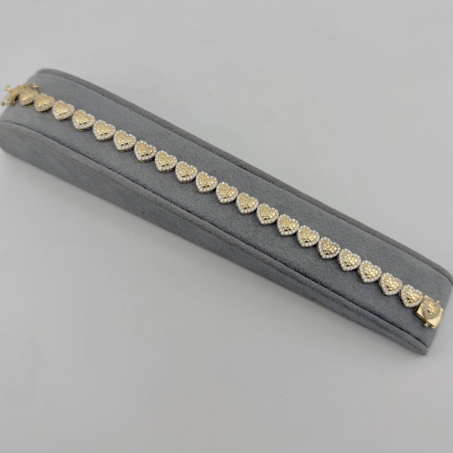 10k Gold Heart Nugget Cz Border Bracelet
