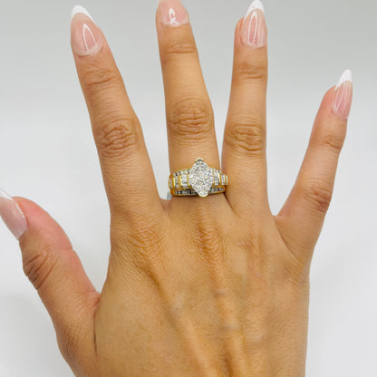 14k Gold Natural Diamond Marquise Two Tier Band Ring