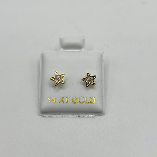 14k Gold Cz Star Baby Earrings
