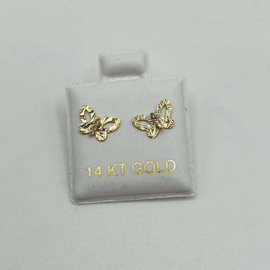 14k Gold Butterfly Cz Baby Earrings