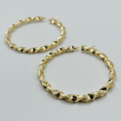 10K Gold 4.3mm Twist Hoop Earrings (2" diameter)