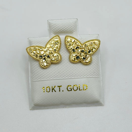 10k Gold Flat Butterfly Nugget Earrings