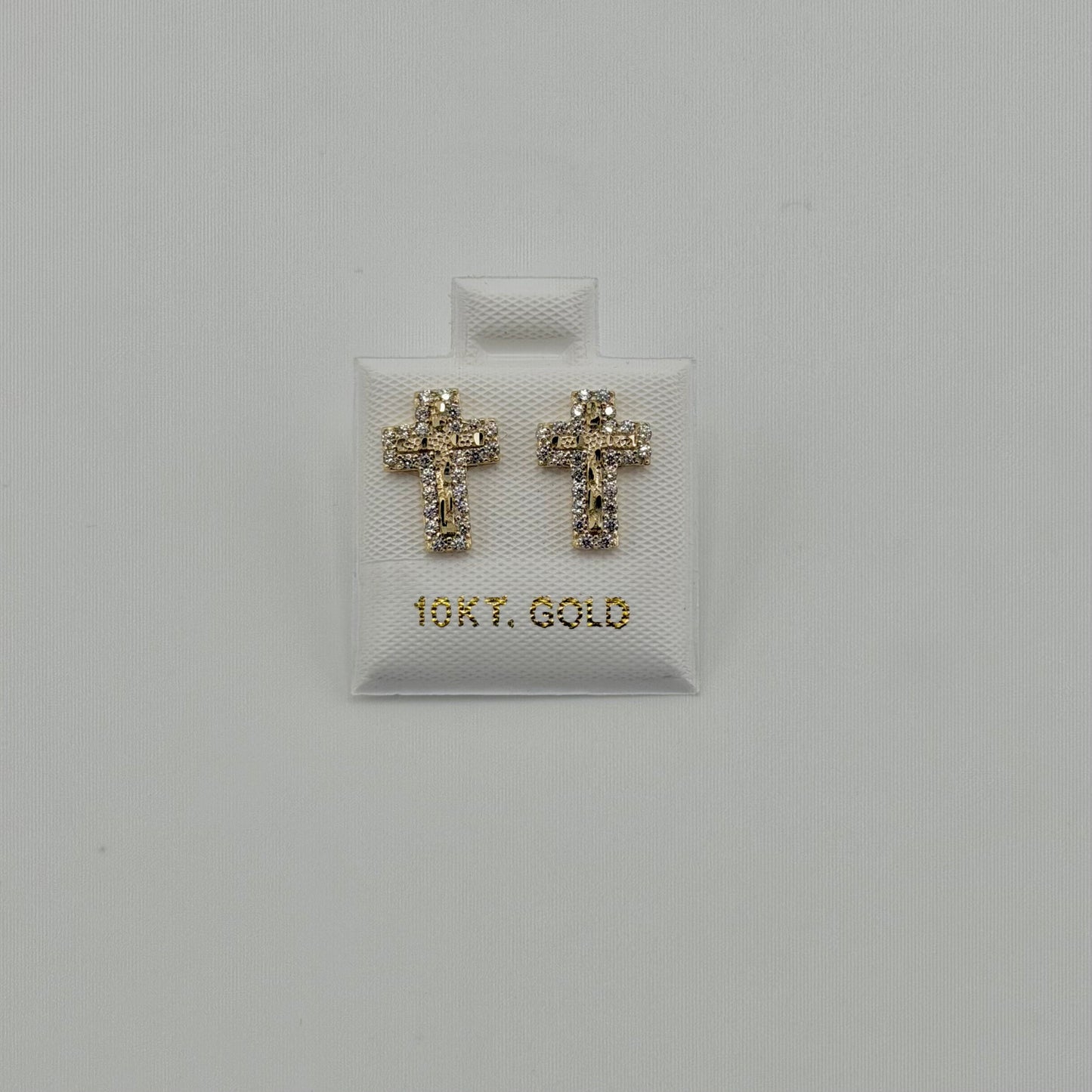 10k Gold Nugget CZ Cross Earrings (S)