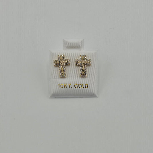 10k Gold Nugget CZ Cross Earrings (S)