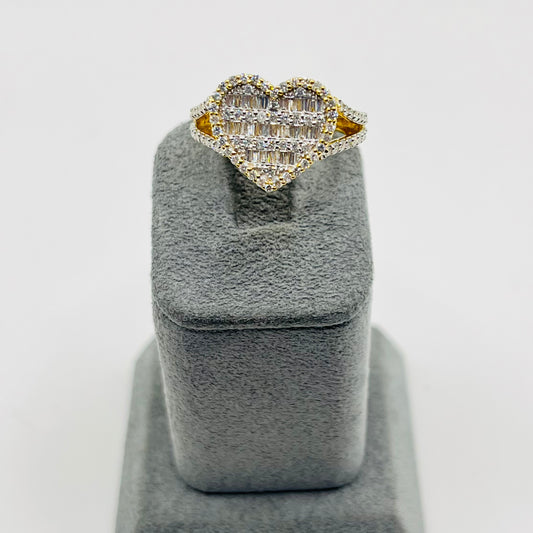 10k Gold Diamond Baguette Heartline Ring