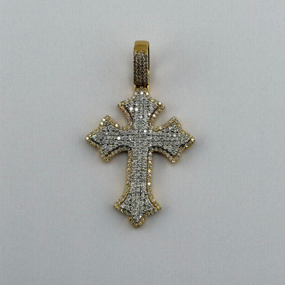 14k Gold Natural Diamond 3D Fleur De Lis Cross Charm