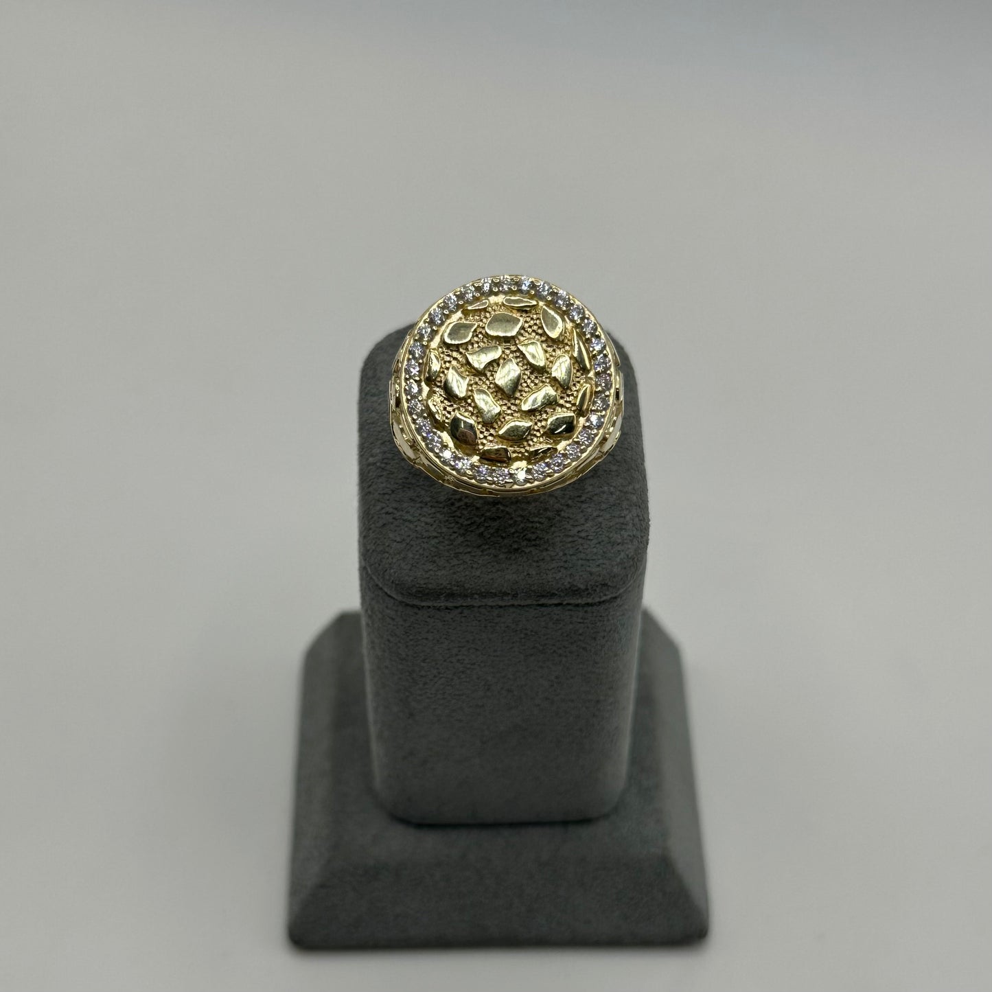 10k Gold Round Cz Nugget Ring (L)