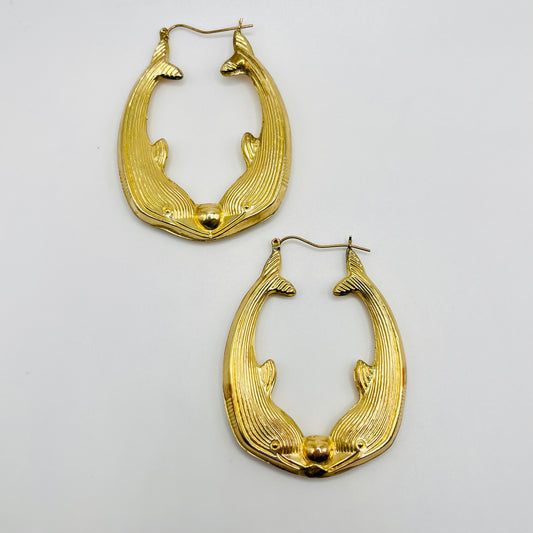 10K Gold Whale Hoop Earrings (large)