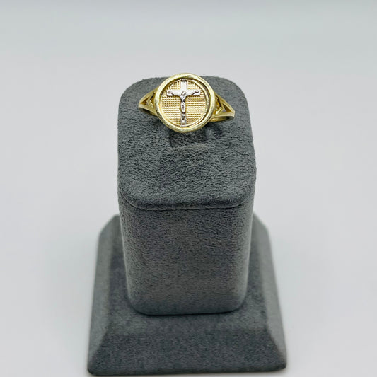 10K Gold Crucifix Disc Ring