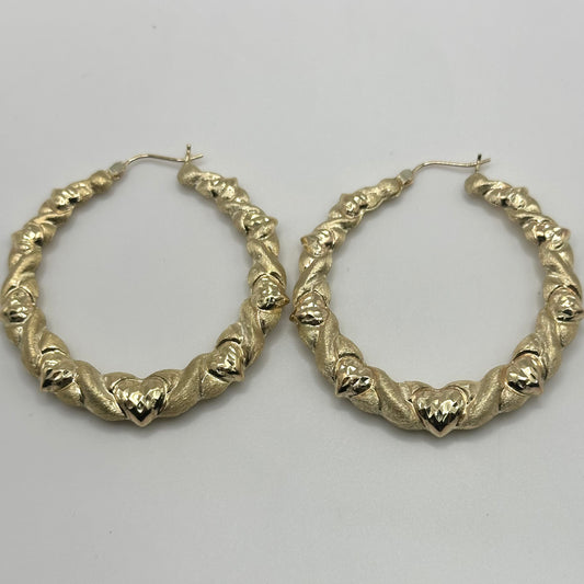 10K Gold All Heart Hoop Earrings 1.4"