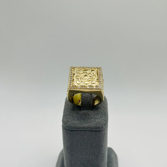 10K Gold Nugget Ring with CZ - Medium Square