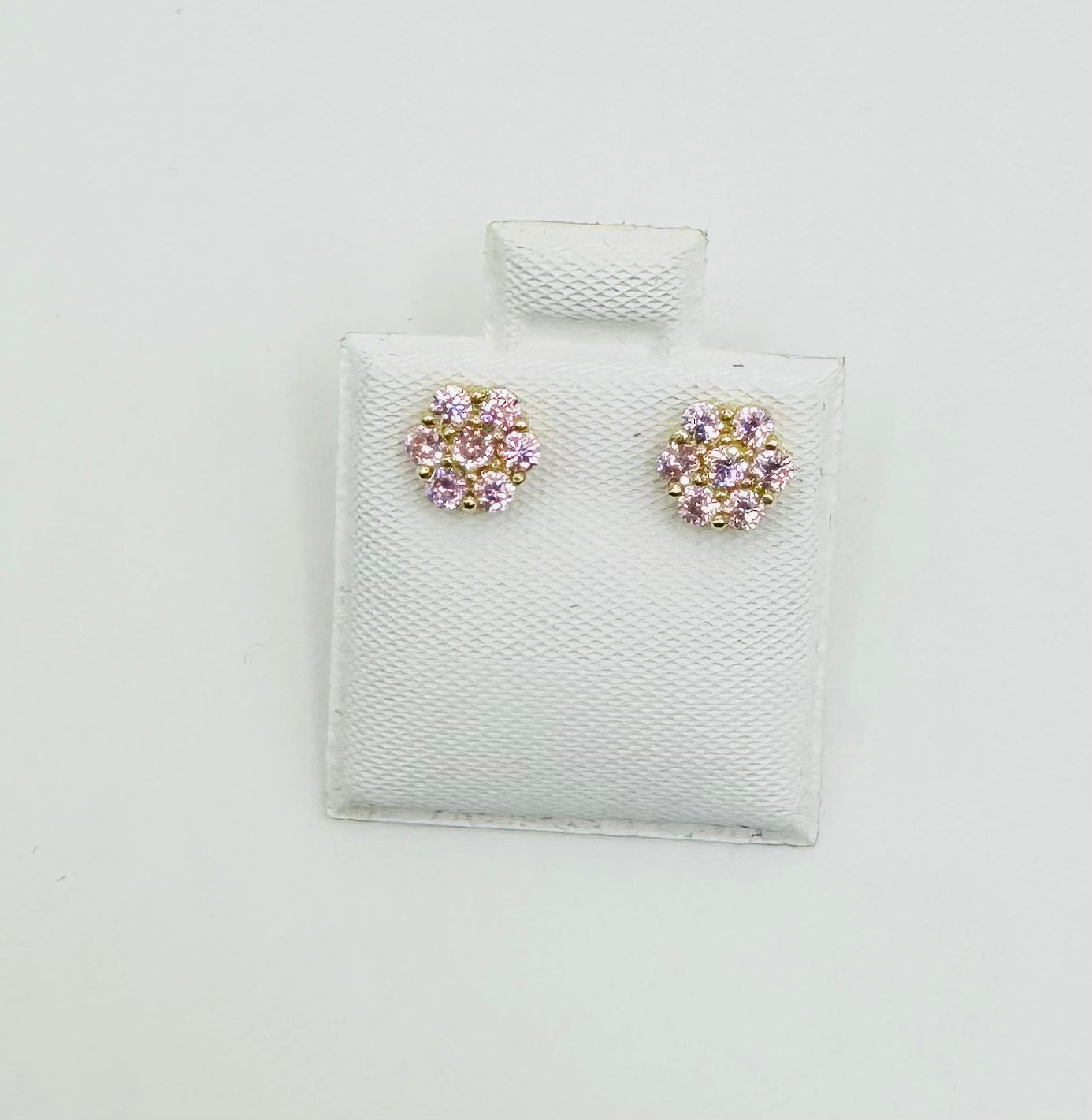 10K Gold Pink Flower CZ studs 6mm