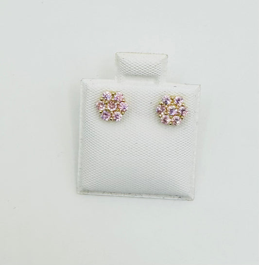 10K Gold Pink Flower CZ studs 6mm