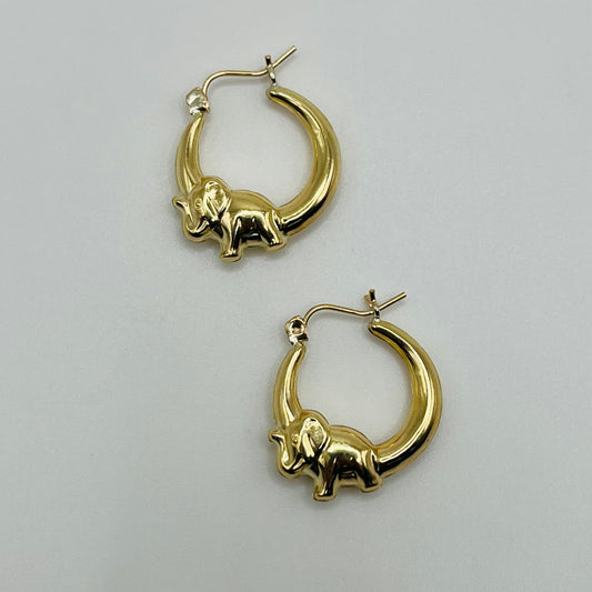 10k Gold Elephant High Polish Hoops (Small)
