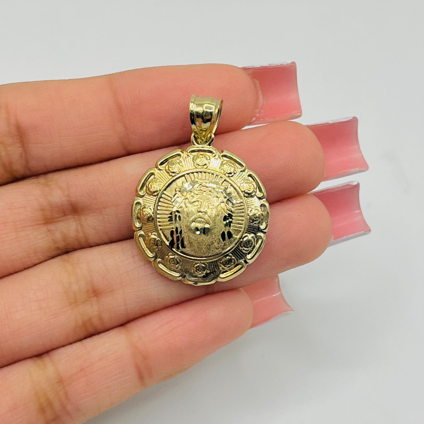 10k Gold Double Side Jesus and Virgin Mary Charm ( Large)