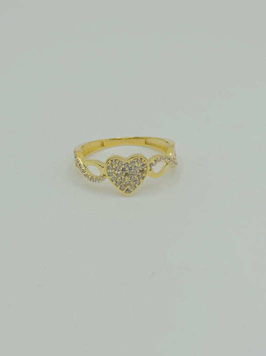 10K Gold CZ Heart with Infinity Band Ring