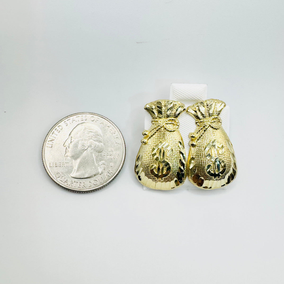 10K Gold Money Bag Earrings | Face Size: 24mm