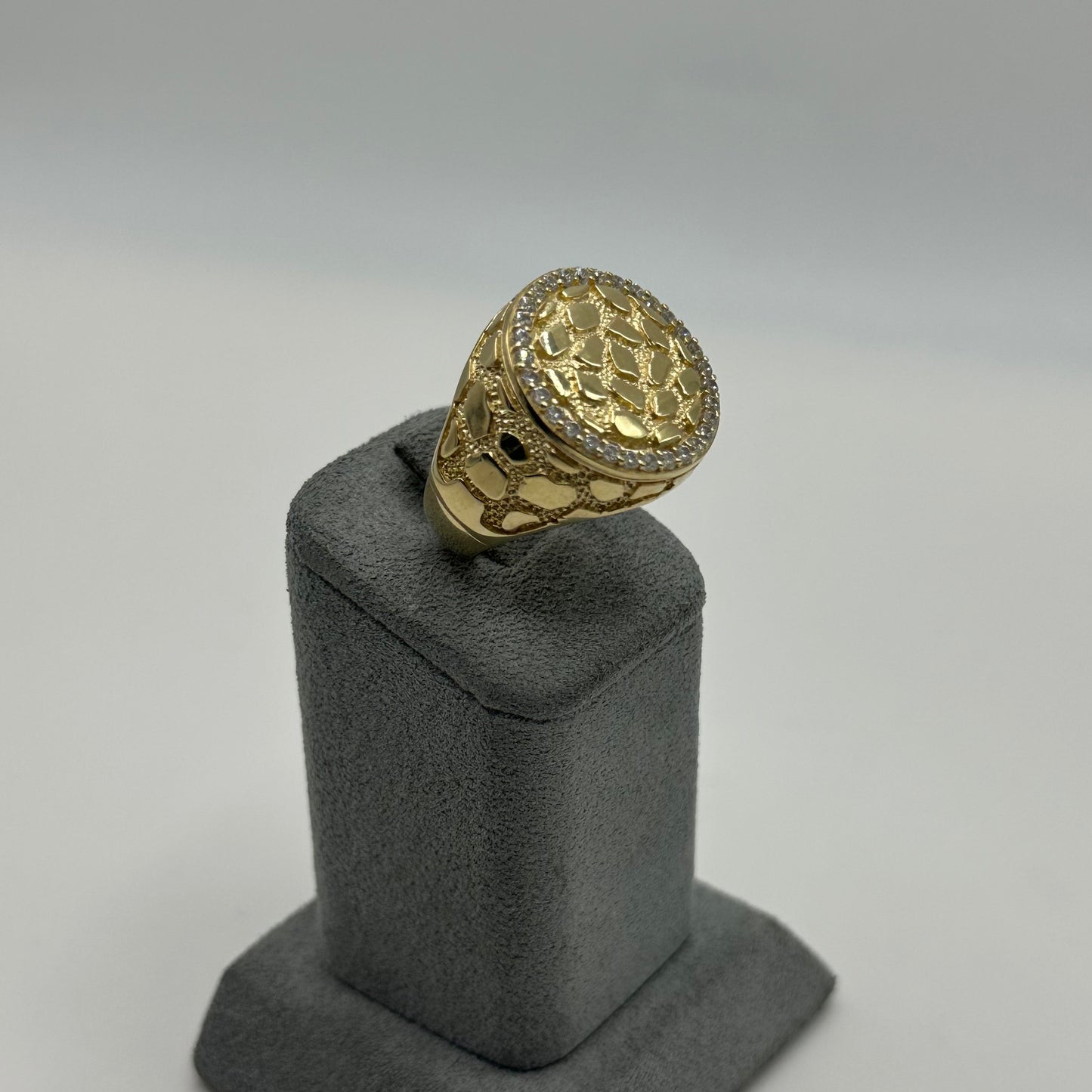 10k Gold Round Cz Nugget Ring (L)