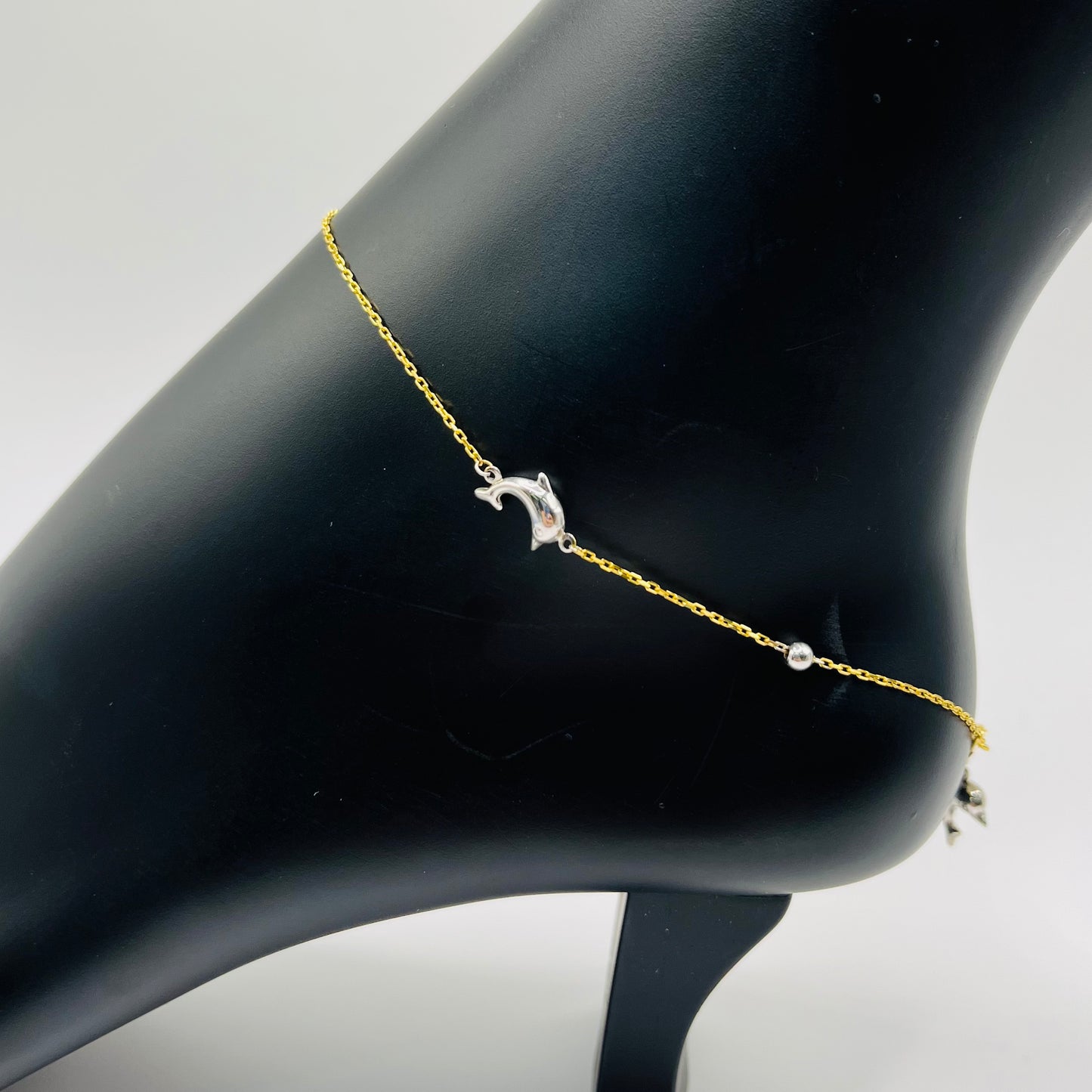 10k Gold Two Tone Dolphin Anklet
