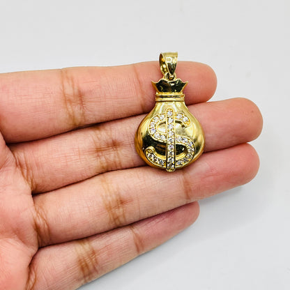 10K Gold Money Bag Charm with CZ's