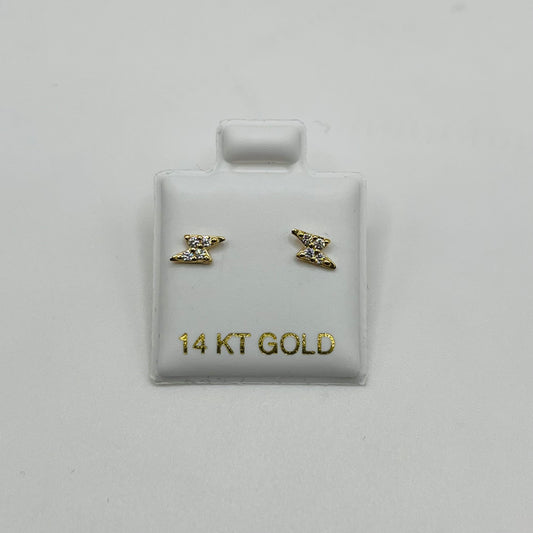 14k Gold Cz Lightning Bolt Baby Earrings