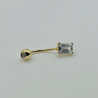 14k Gold Emerald Cut Cz Belly Ring