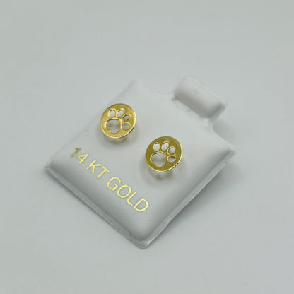 14k Gold Paw Print Screwback Earrings