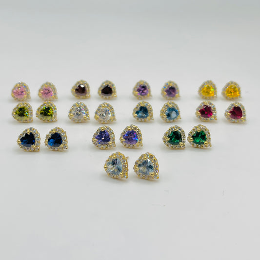 10k Gold CZ Heart Birthstone Earrings