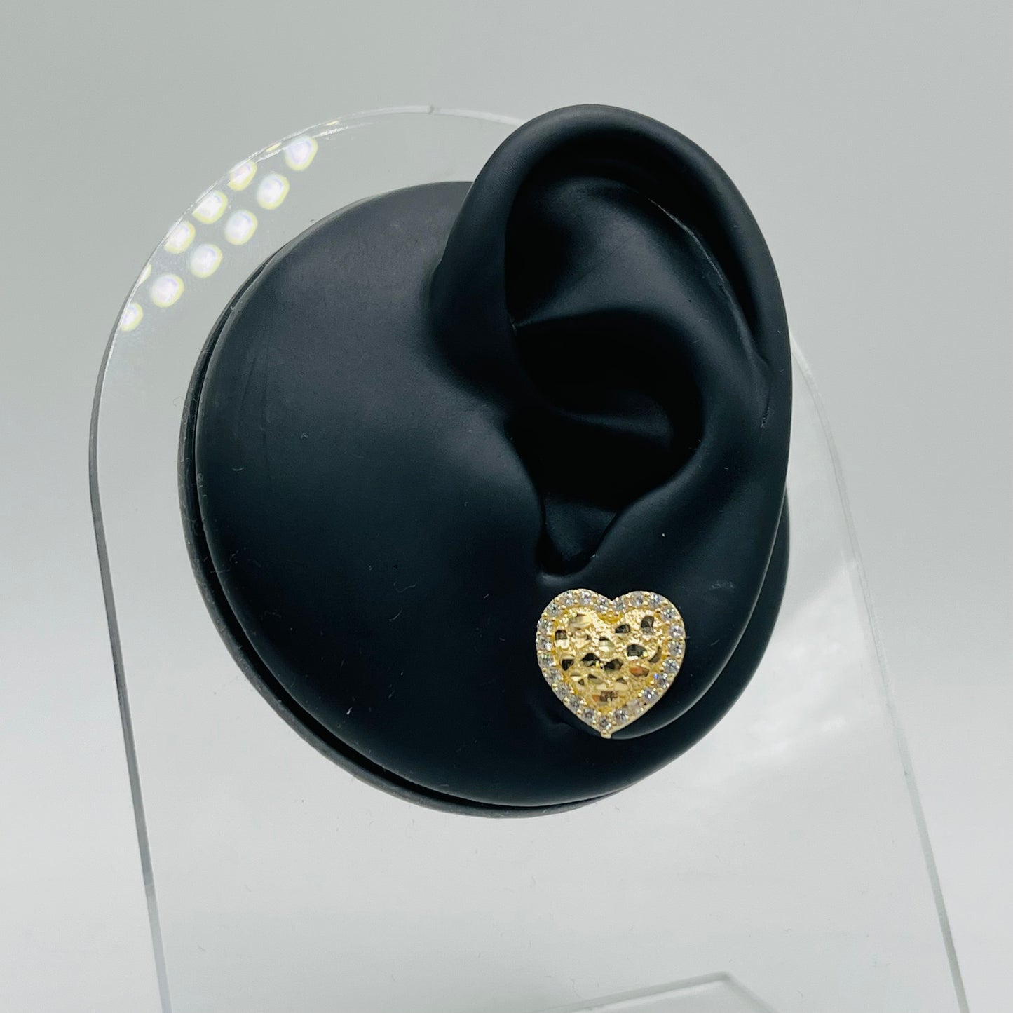14K Gold Heart Nugget Earrings with CZ Border