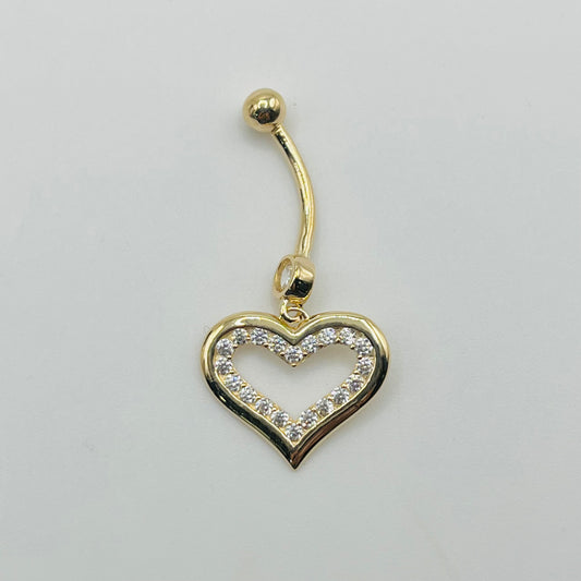 14k Gold Heart Cz Belly Ring