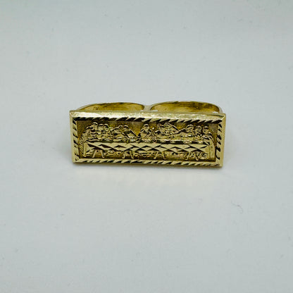 10K Gold Two Finger Square Last Supper Ring