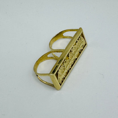 10K Gold Two Finger Square Last Supper Ring