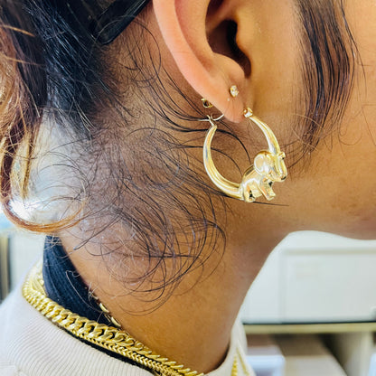 10K Gold High Polish Elephant Hoops 1"