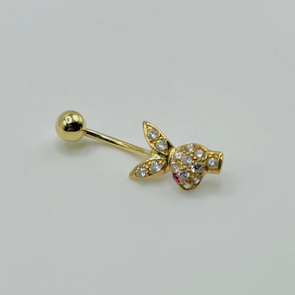 14k Gold Cz Bunny Belly Ring