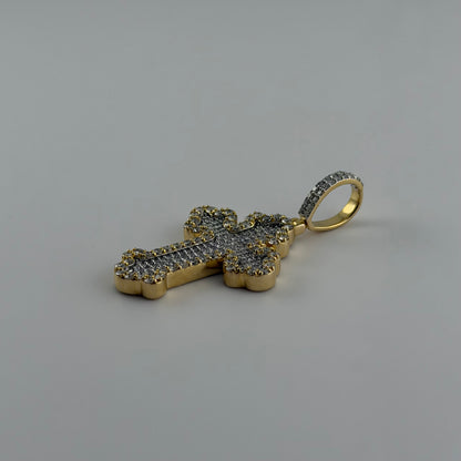 14k Gold Natural Diamond Border Roman Cross Pendant
